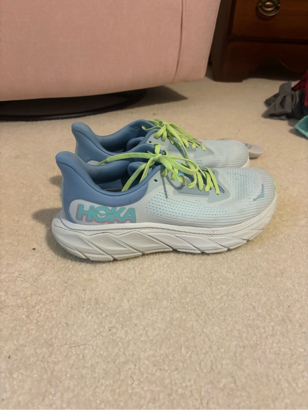 Hoka Kids Light Blue Sneakers with Lime Laces
